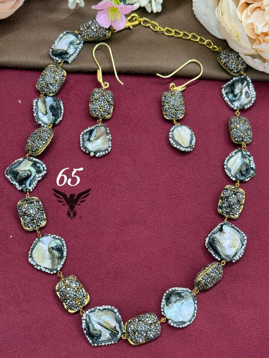 Natural stone with handcrafted balls mala in Grey for women