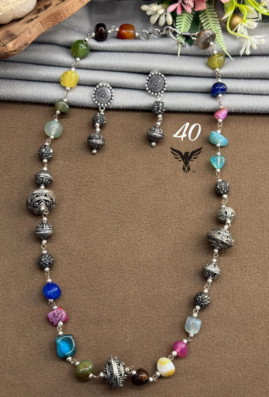 Single layered multicolour mala  pastels with earrings for women