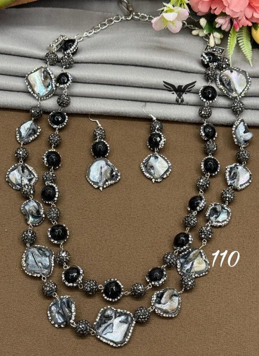 Black double layered mala with natural stones for women
