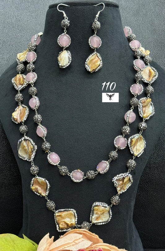 Pink double layered mala with natural stones for women