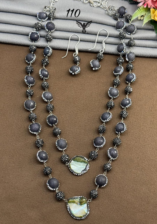 Antique double layered mala with earrings for women