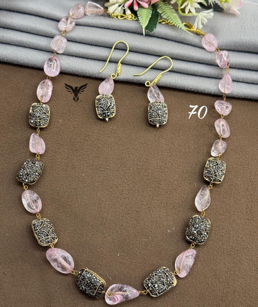 Jaipuri stone wtih pink stones mala for women