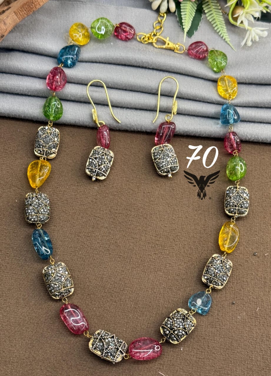 Jaipuri stone wtih Multicolour stones mala for women