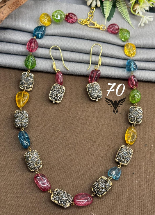 Jaipuri stone wtih Multicolour stones mala for women