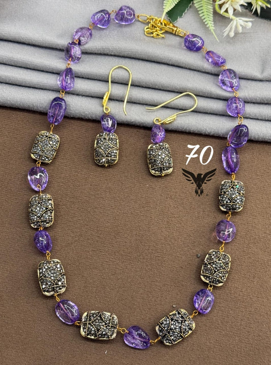 Jaipuri stone wtih Purple stones mala for women