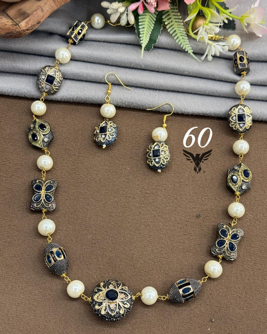 Meenakari and pearls single lina mala with earrings