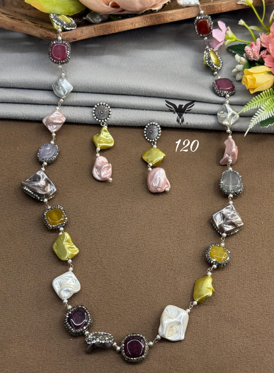 Natural precious single lina mala  in multi with earrings for women