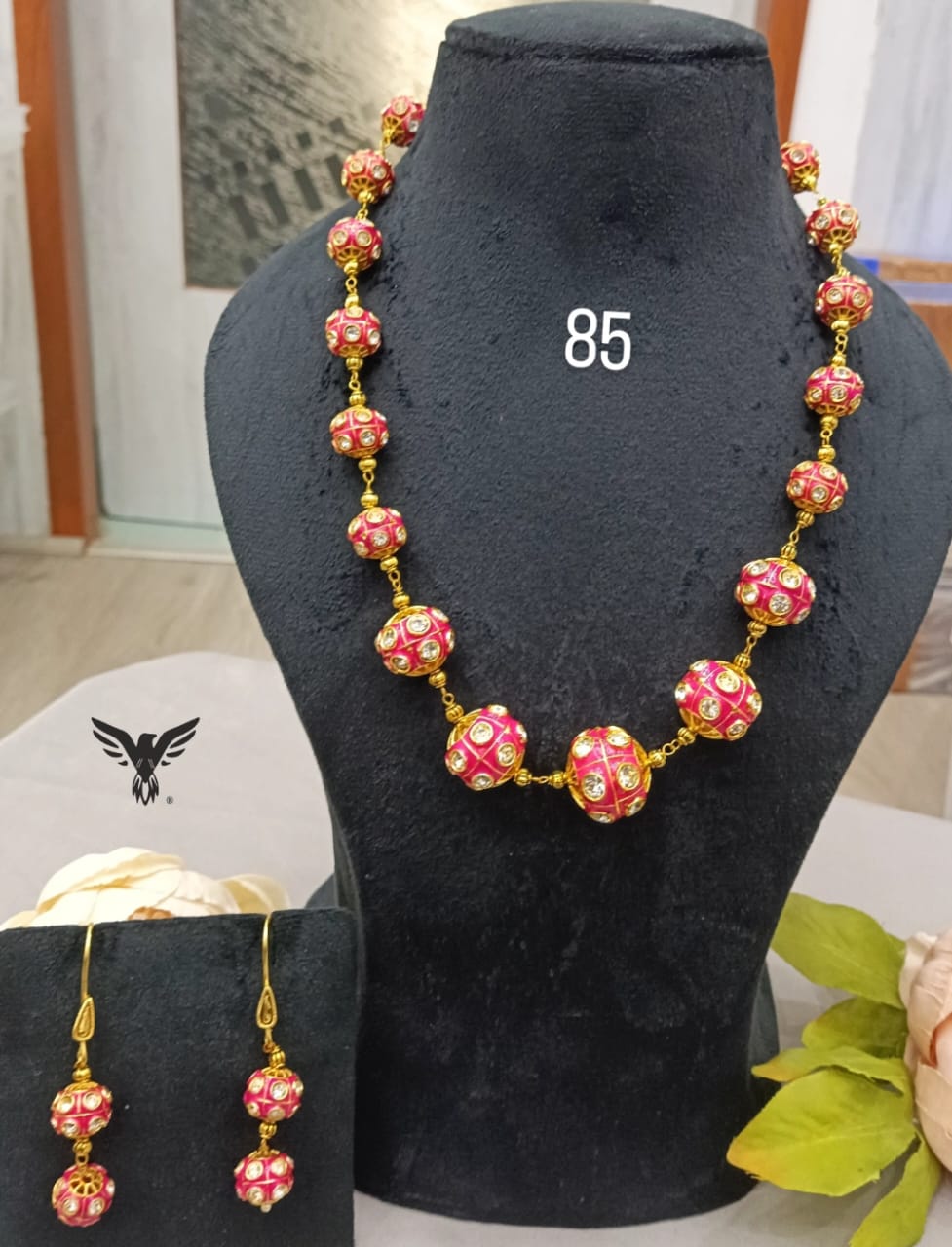 Tanjore beads mala in Pink from jaipur