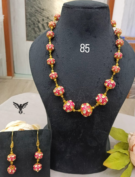 Tanjore beads mala in Pink from jaipur