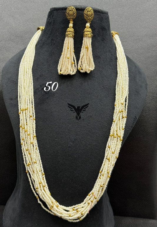 Rice beaded mal with golden rice beads with haning earrings for women