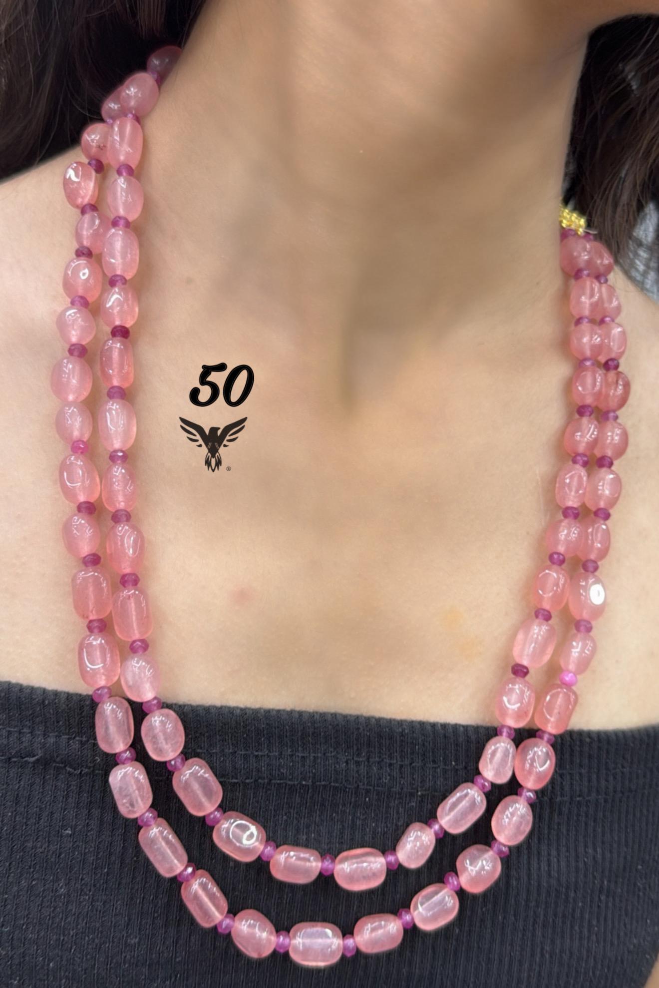 Peach beaded double layered mala for women