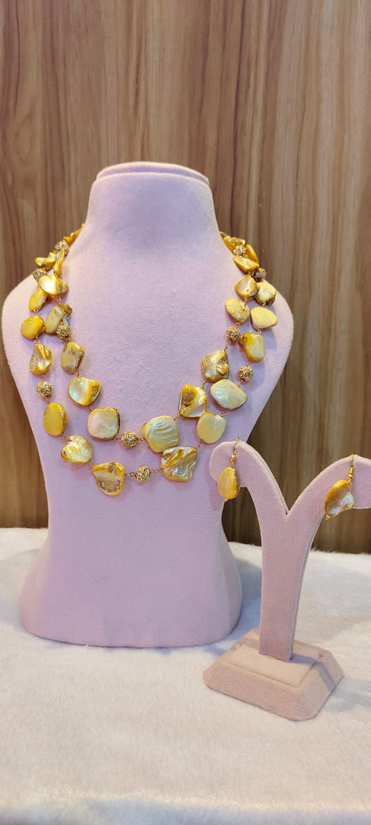 Unique yellow double layered necklace mala for women