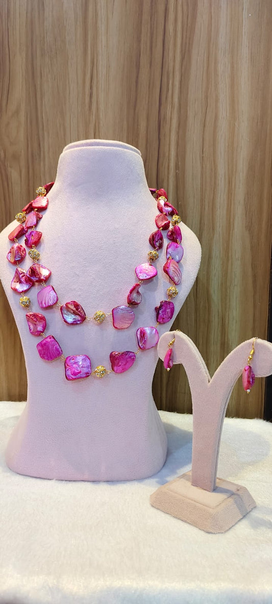 Unique pink double layered necklace mala for women