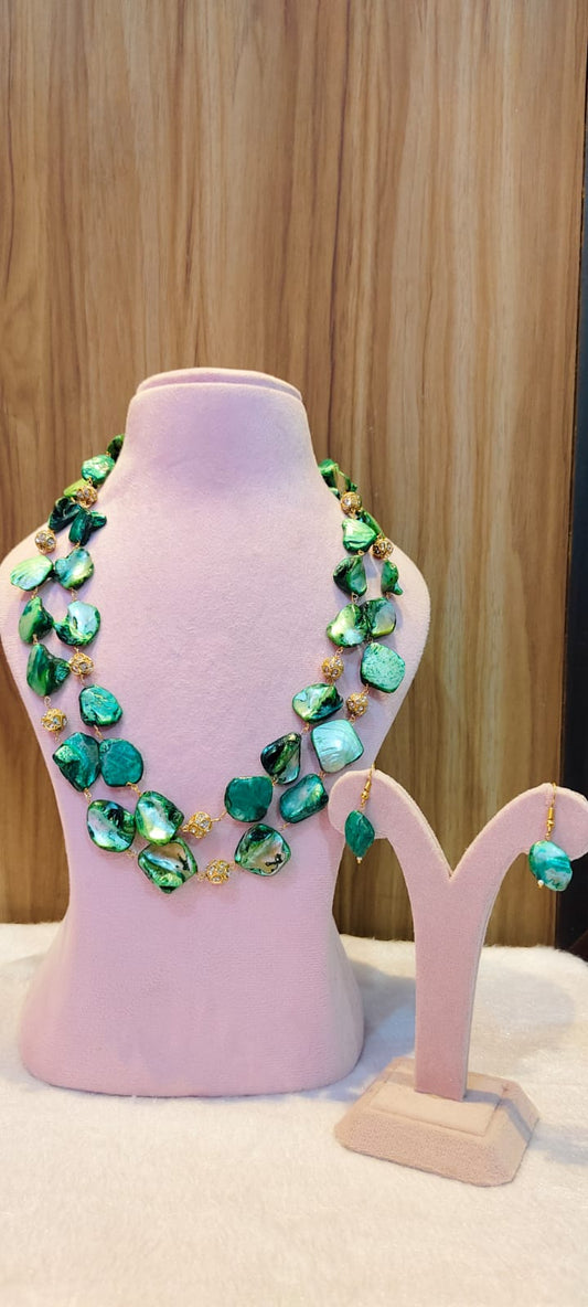 Unique green double layered necklace mala for women