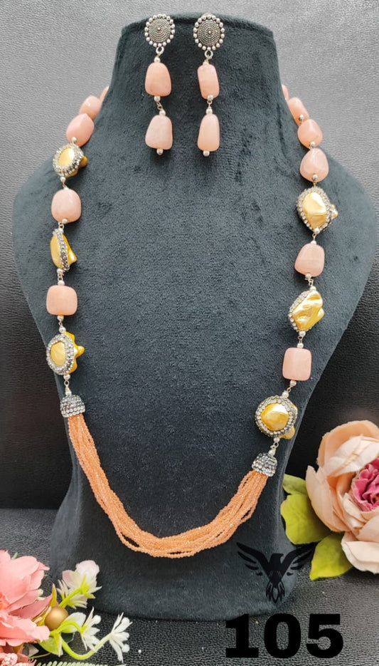 BAROQUE WITH HYDRO STONES MALA IN PEACH FOR WOMEN