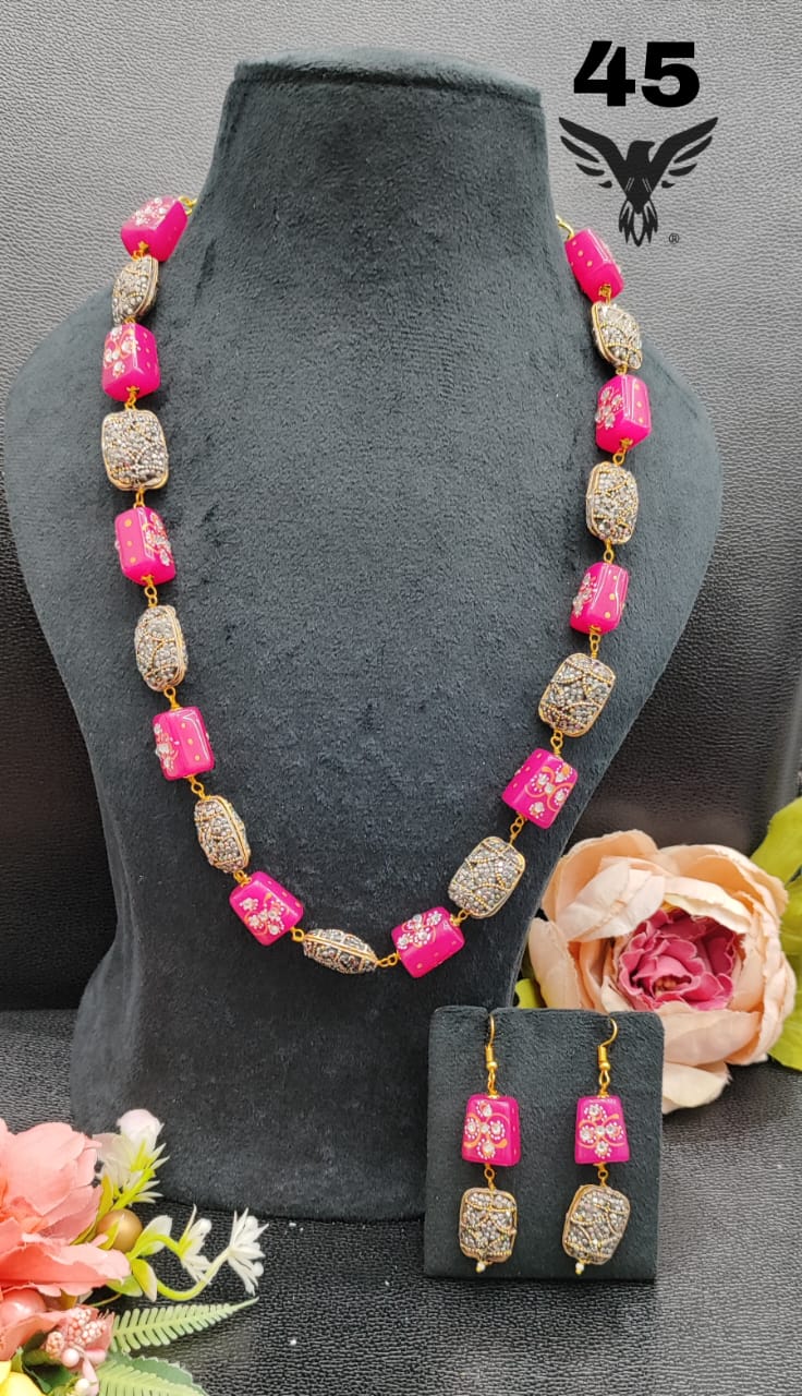JAIPURI TUMBLES  WITH TURKISH BALLS MALA IN PINK FOR WOMEN