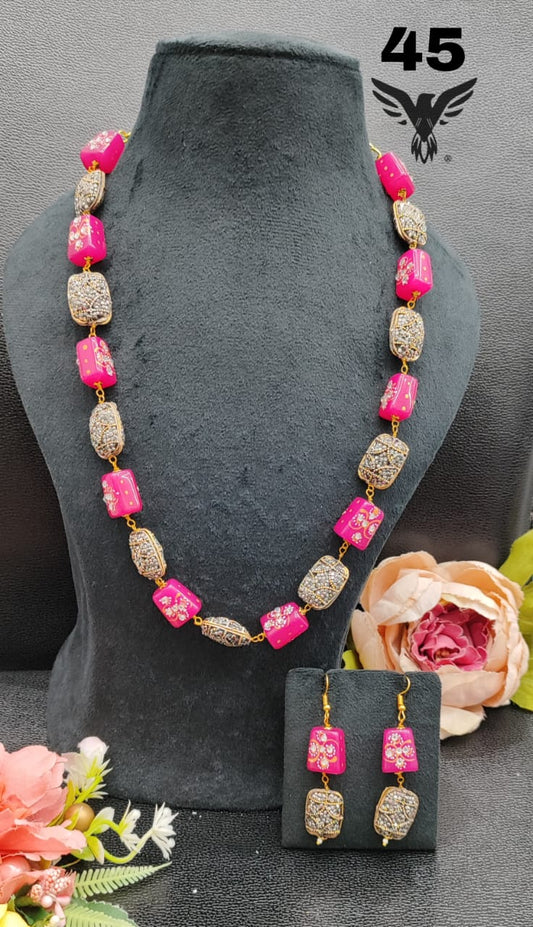 JAIPURI TUMBLES  WITH TURKISH BALLS MALA IN PINK FOR WOMEN
