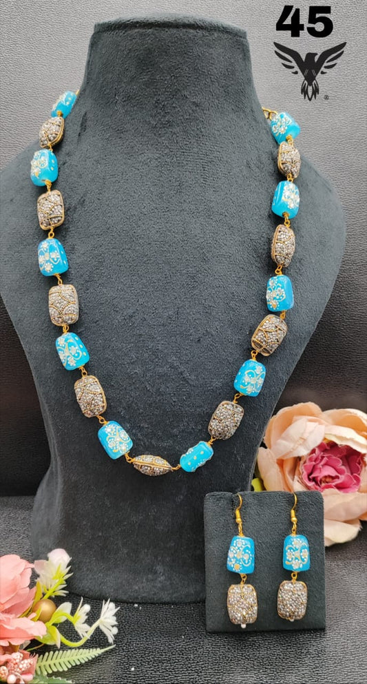 JAIPURI TUMBLES  WITH TURKISH BALLS MALA IN SKY BLUE FOR WOMEN