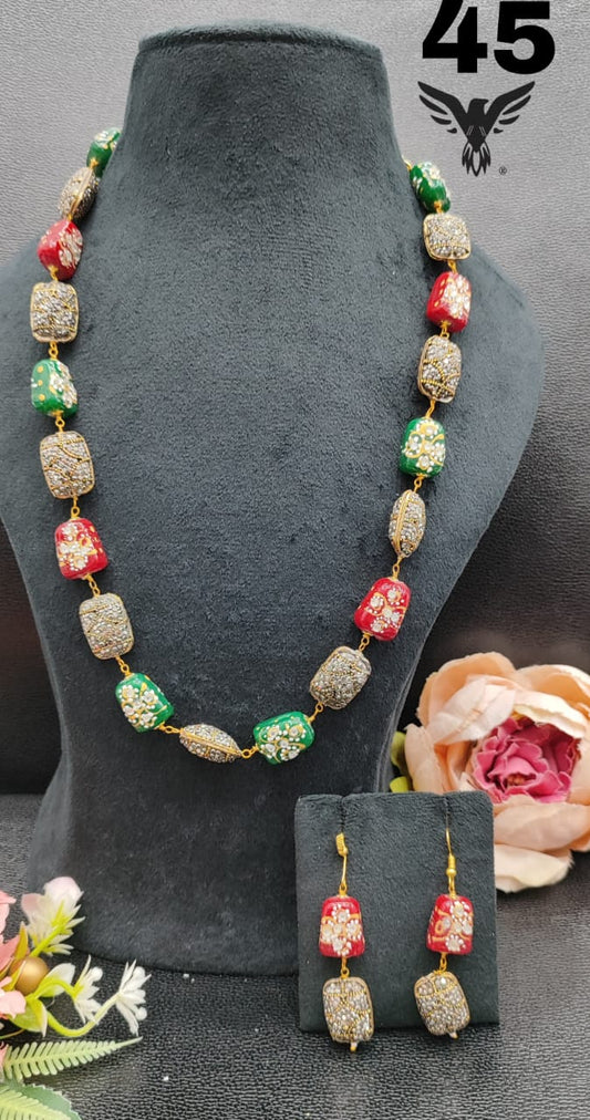 JAIPURI TUMBLES  WITH TURKISH BALLS MALA IN PINK AND GREEN FOR WOMEN