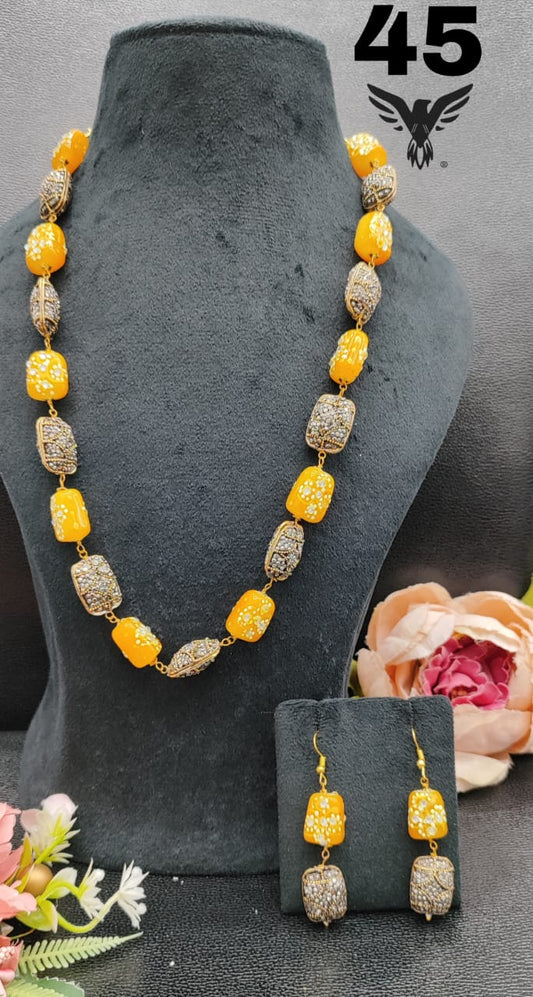JAIPURI TUMBLES  WITH TURKISH BALLS MALA IN YELLOW FOR WOMEN