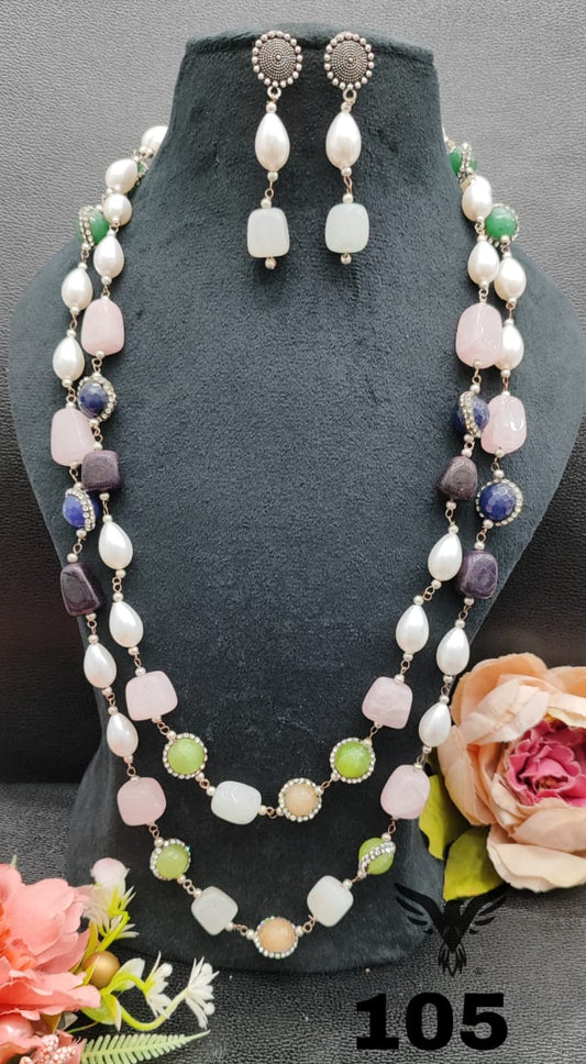 DOUBLE LAYERED MALA WITH COLOR STONES IN MULTI FOR WOMEN