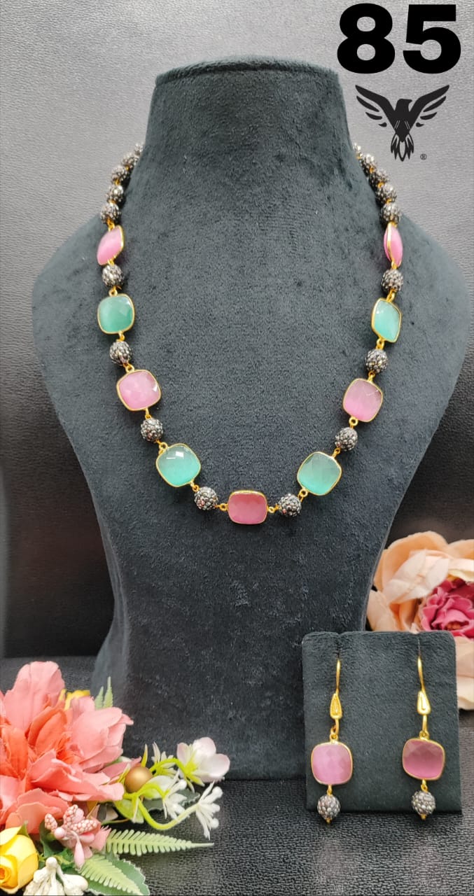NATURAL STONES IN PINK AND MINT MALA FOR WOMEN