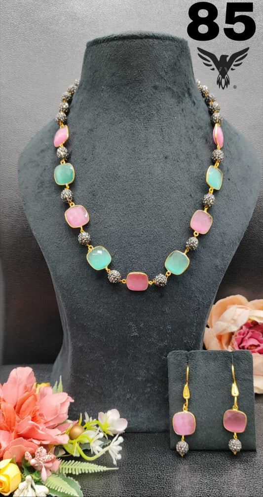 NATURAL STONES IN PINK AND MINT MALA FOR WOMEN