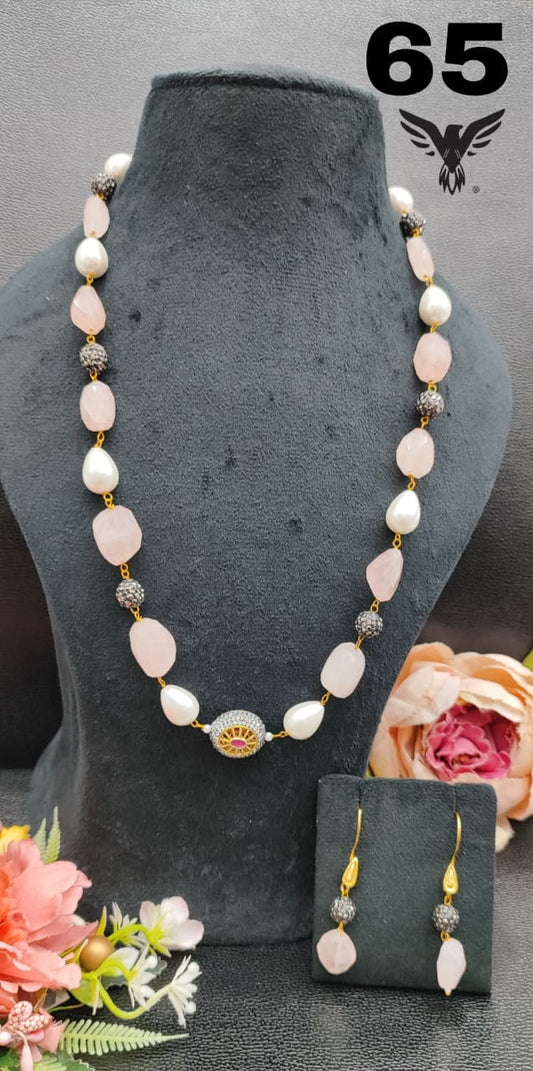 PEARLS WITH COLOURED STONES IN PINK AND WHITE FOR WOMEN