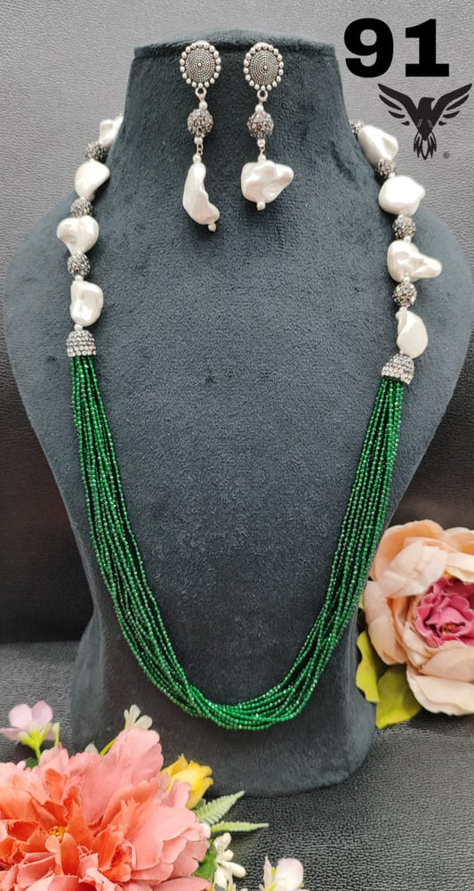 HALF LAYERD AND STONES MALA IN GREEN FOR WOMEN