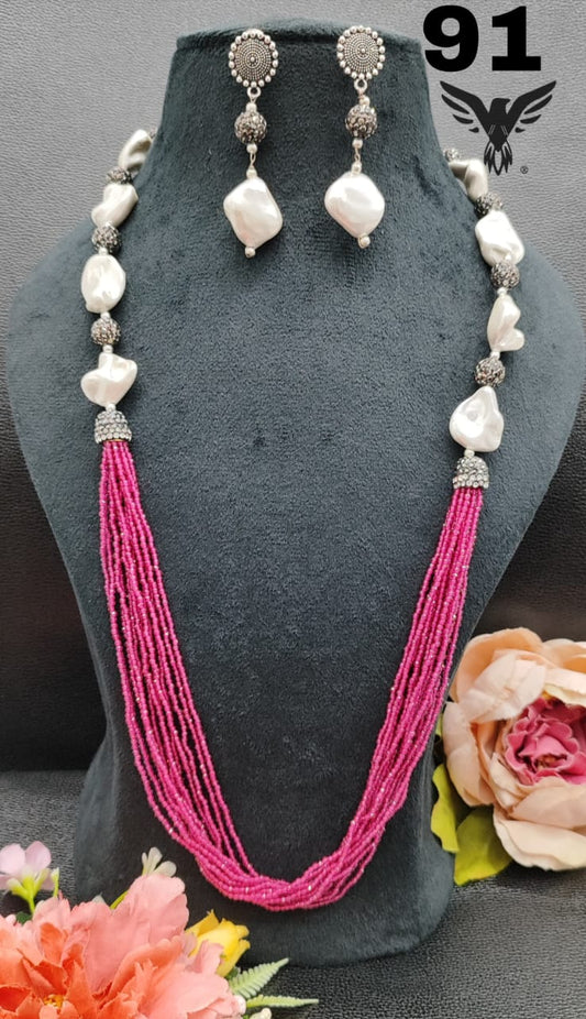 HALF LAYERD AND STONES MALA IN PINK FOR WOMEN