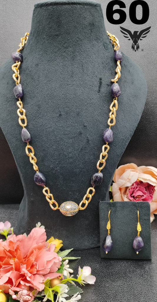 GOLDEN CHAIN WITH DUZY STONES MALA AMETHIST FOR WOMEN