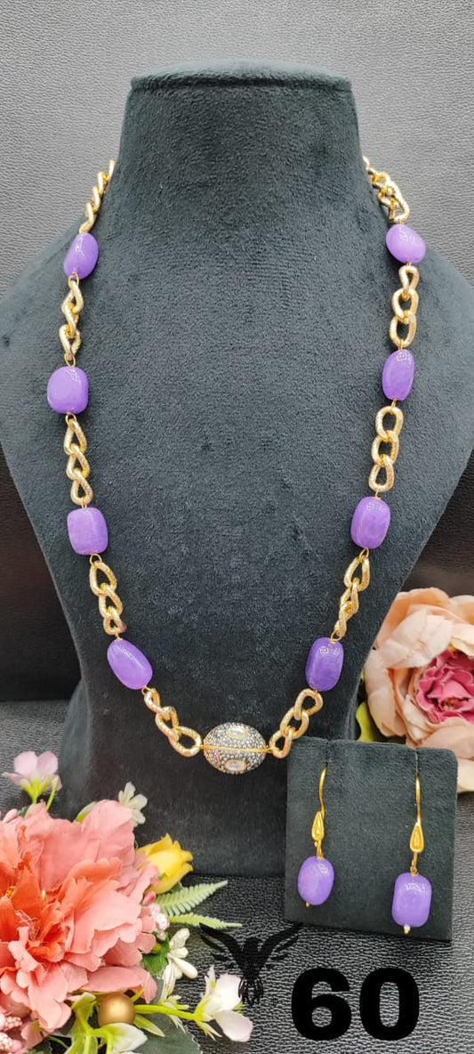GOLDEN CHAIN WITH DUZY STONES MALA PURPLE FOR WOMEN