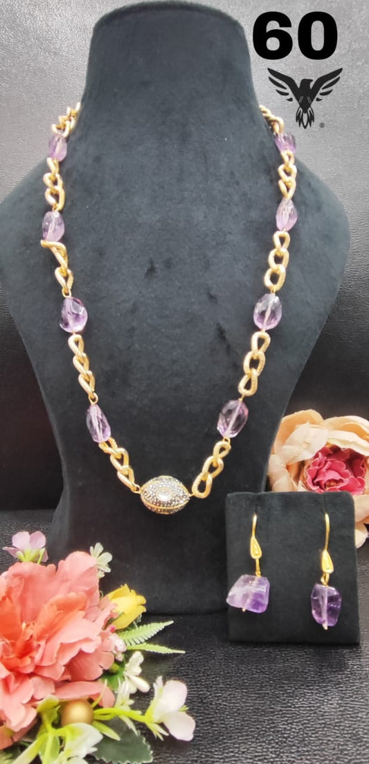 GOLDEN CHAIN WITH DUZY STONES MALA LITE PURPLE FOR WOMEN
