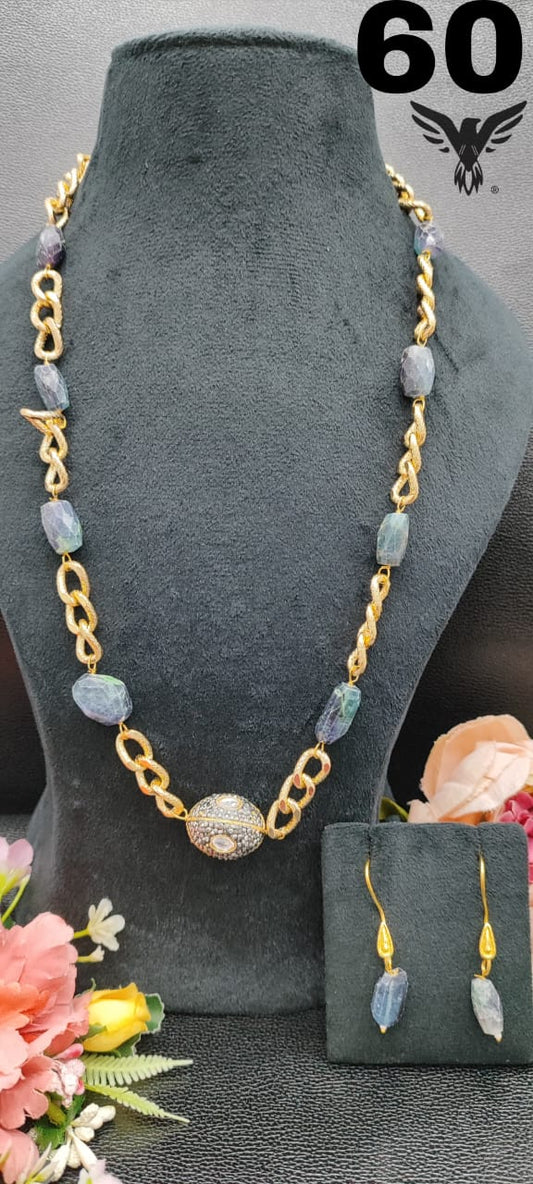 GOLDEN CHAIN WITH DUZY STONES MALA LITE GRAYE FOR WOMEN