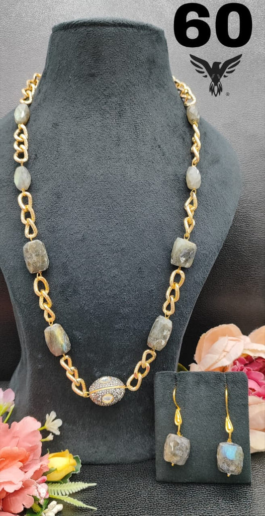GOLDEN CHAIN WITH DUZY STONES MALA LITE TEAL FOR WOMEN