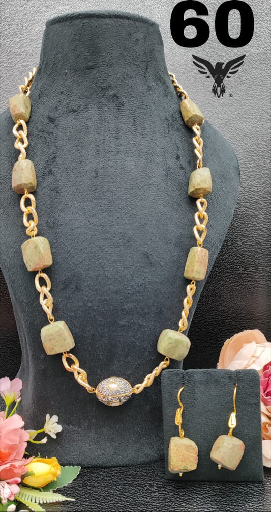 GOLDEN CHAIN WITH DUZY STONES MALA LITE GREEN FOR WOMEN