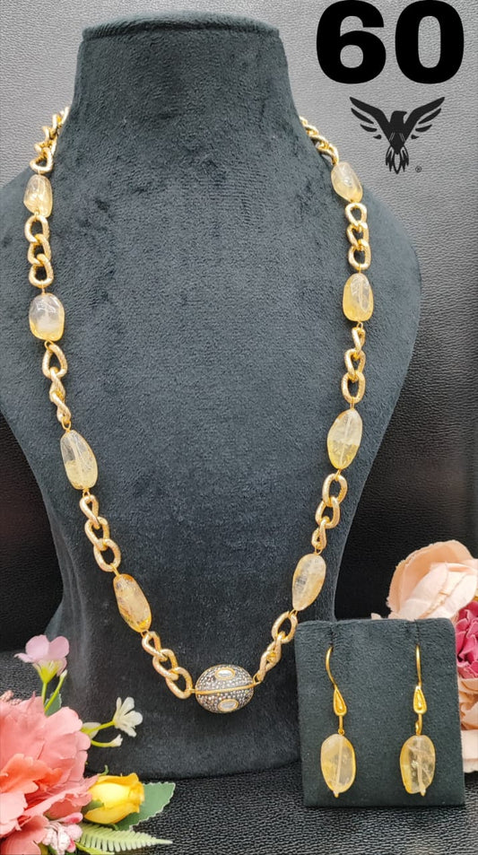GOLDEN CHAIN WITH DUZY STONES MALA LITE YELLOW FOR WOMEN