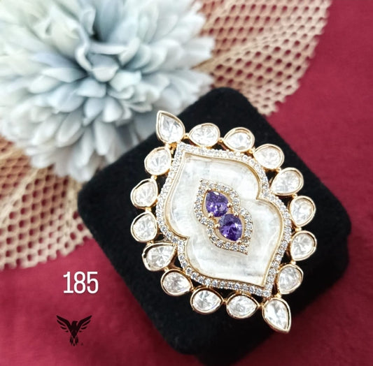 KUNDAN MOISSANITE GOLD PURPLE DIAMOND RING FOR WOMEN