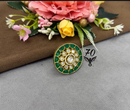 POLKI RING IN GREEN FOR WOMEN