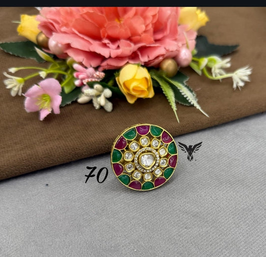 POLKI RING IN GREEN AND PURPLE FOR WOMEN