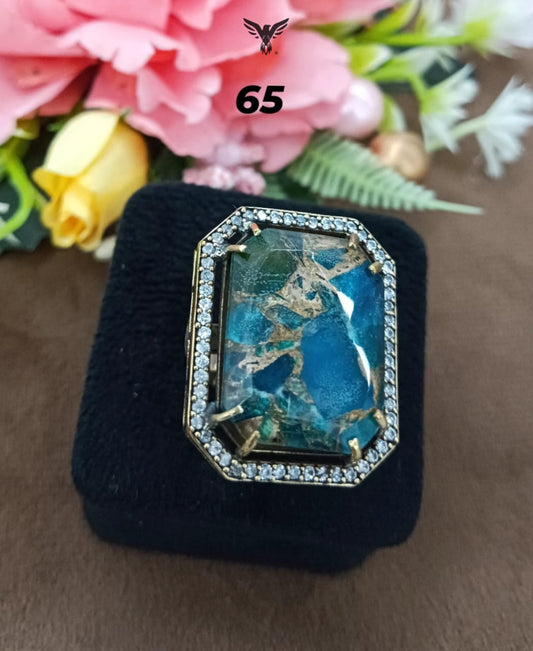 MARBLE KUNDAN STONE RING IN BLUE FOR WOMEN