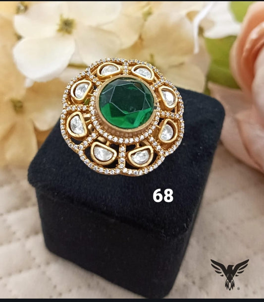 KUNDAN RING IN GREEN FOR WOMEN
