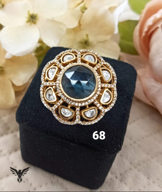 KUNDAN RING IN BLUE FOR WOMEN
