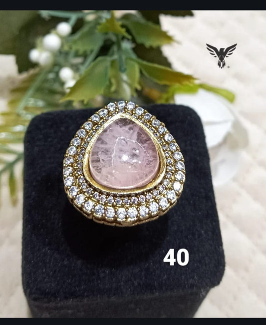 MOISSANITE TRANGLE RING IN PINK FOR WOMEN