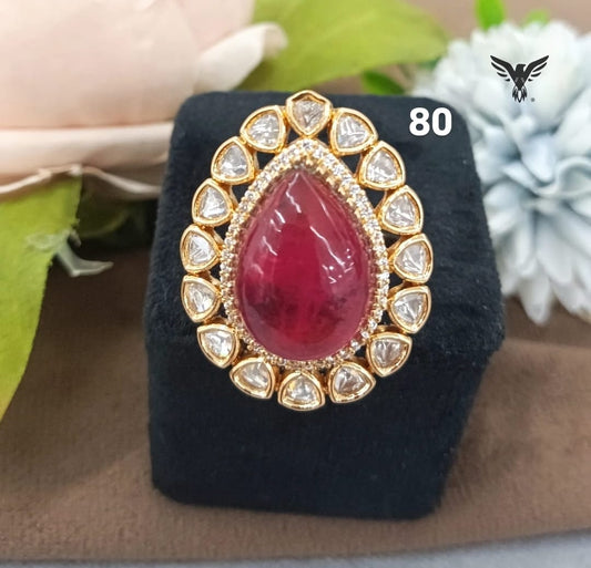 KUNDAN POLKI RING IN RUBY FOR WOMEN