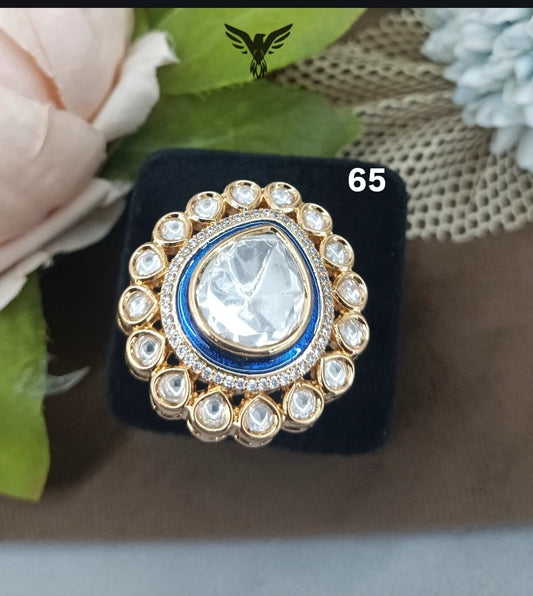 MOISSANITE POLKI RING IN BLUE FOR WOMEN