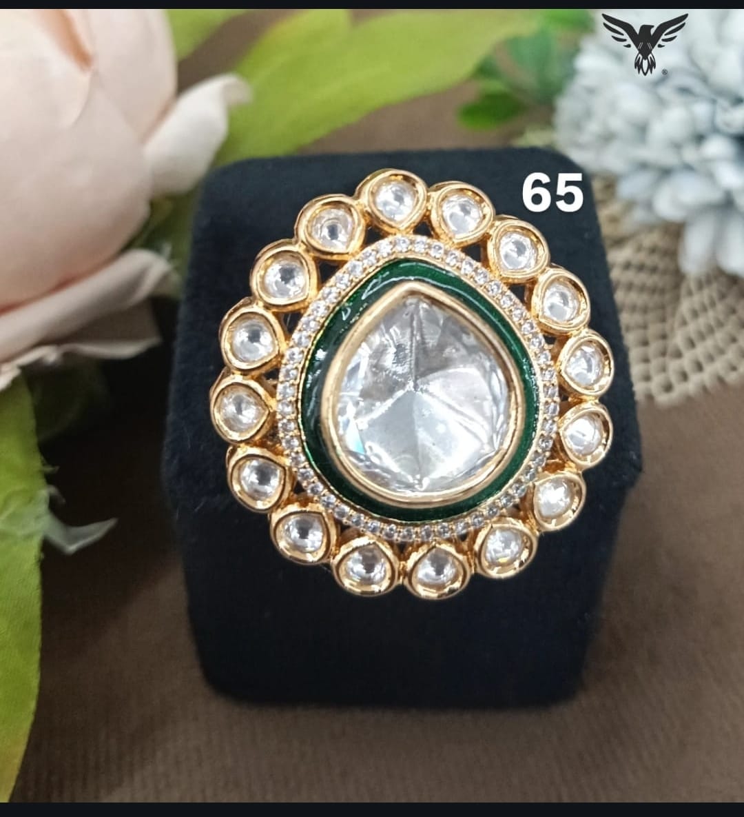 MOISSANITE POLKI RING IN GREEN FOR WOMEN (Copy)