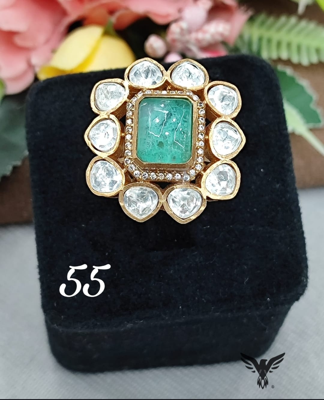 EMERALD RADIANCE POLKI  RING IN MINT FOR WOMEN