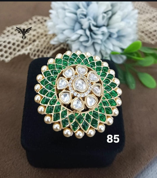 KUNDAN TRADITIONAL FINGER  RING IN GREEN FOR WOMEN
