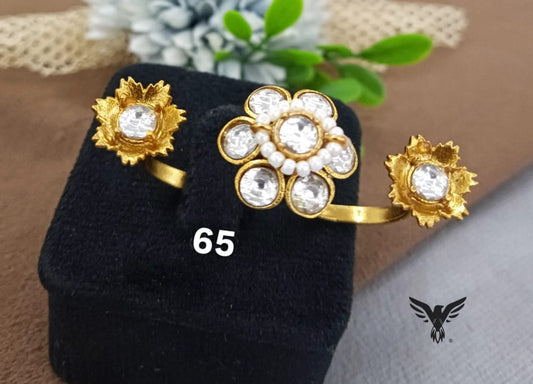 DOUBLE FINGER RING WITH PEARLS  STONE FOR WOMEN